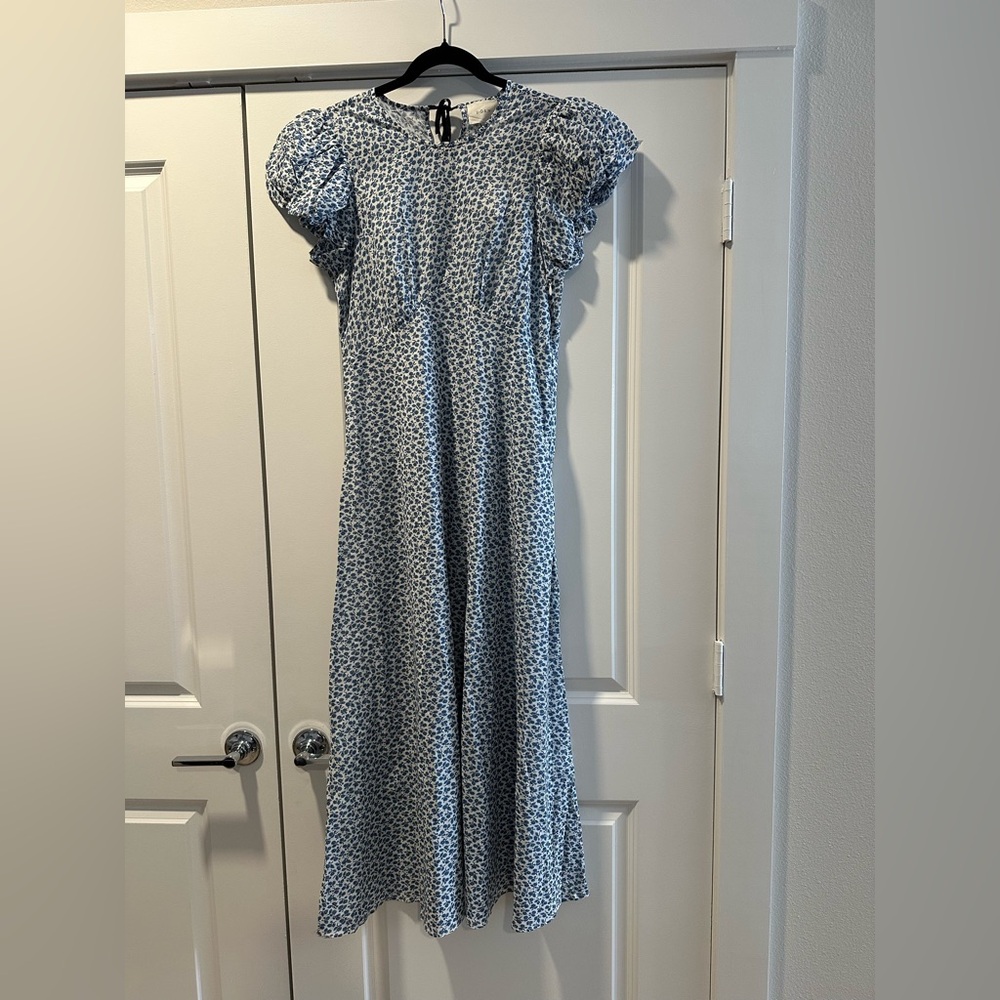 Romina Floral Cotton Midi-Dress - cornflower hillside bloom